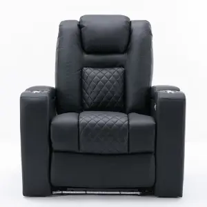 Broadway Cinema Electric Recliner Chair USB Charging Led Base (Black)