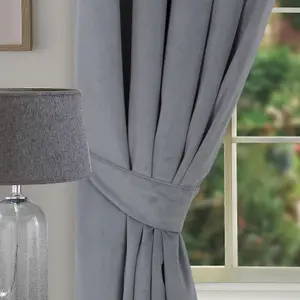 Home Curtains Montreal Soft Velour Tiebacks Soft Grey (PAIR)