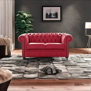 Chesterfield 2 Seater Shelly Velvet Red Leather Sofa Settee Bespoke In Classic Style