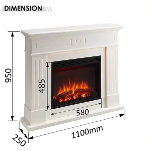 FLAMME Everleigh Electric 110cm / 43" Fireplace Suite Multiple Colour Options Avaliable (WHITE)