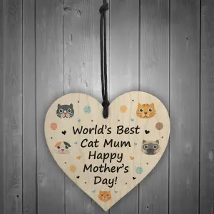 Red Ocean Novelty Mothers Day Cat Mum Funny Wooden Heart Gift For Cat Lover Gift For Mum