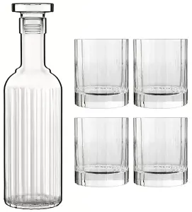 Luigi Bormioli Bach Clear Round Crystal Dishwasher Safe Modern Whisky Glasses Set and Decanter Pack of 5