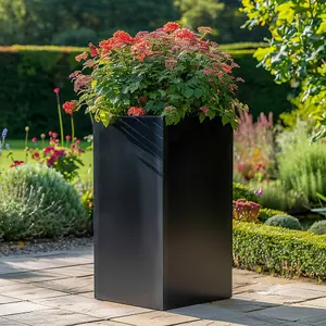 50cm Zinc Matte Black Tall Square Planter