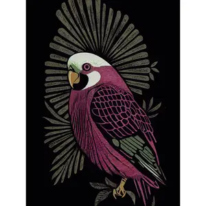 Tropical Bird Jungle Linocut Retro Vintage - Print Unframed / 40.5cm H x 30.5cm W x 0.2cm D