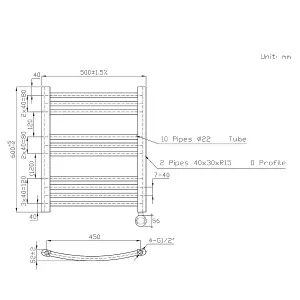 Right Radiators Prefilled Thermostatic Electric Heated Towel Rail Curved Bathroom Ladder Warmer - Chrome 600x500 mm