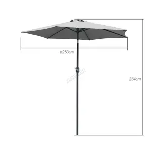 Birchtree Garden Parasol Tilt Crank Patio Sunshade Umbrella Aluminium 2.5M Grey