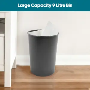 JVL Toilet Brush and Black Plastic Bin - Black