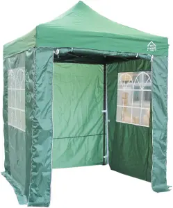 All Seasons Gazebos 2x2 Full Waterproof Pop Up Gazebo with 4 Lightweight Side Panels and Accessories Green