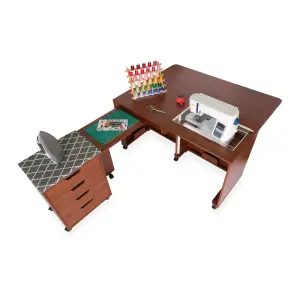 Laverne & Shirley Fold-away Sewing Cabinet with Drawers in Teak