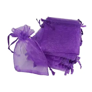 Neel Blue Pack of 100 Organza Bags, 7cm x 9cm Gift Bags Sheer Drawstring Pouches, Purple