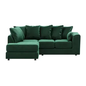 Brooklyn Plush Velvet 3 to 4 Seater L Shaped Corner Sofa Foam Green Left Hand Facing