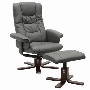 Grey Recliner Armchair PU Leather Swivel Recliner Chair with Footstool