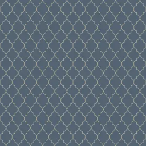 Grandeco Deco trellis Navy Metallic effect Geometric Embossed Wallpaper Sample