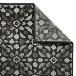 Charcoal Outdoor Rug, Geometric Stain-Resistant Rug For Patio Decks Garden, 6.3mm Modern Outdoor Area Rug-200cm X 285cm