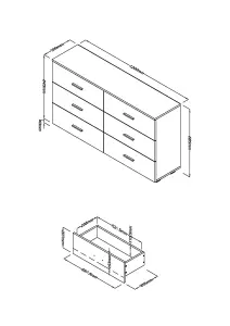 White Gloss 3+3 wide chest of drawers, Lido White