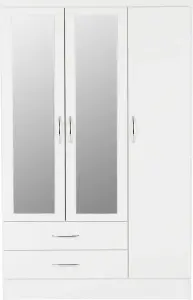 Nevada White Gloss 3 Door 2 Drawer Mirrored Wardrobe