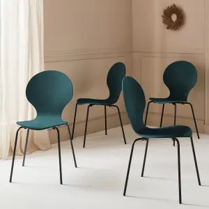 sweeek. Set of 4 retro wooden stacking chairs Naomi Blue 43x48x87 cm