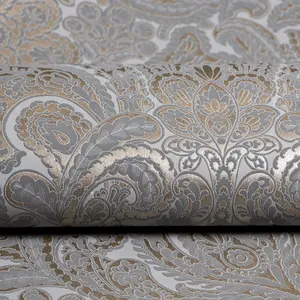 Galerie Adonea Ares Grey Copper Metallic Damask 3D Embossed Wallpaper Roll