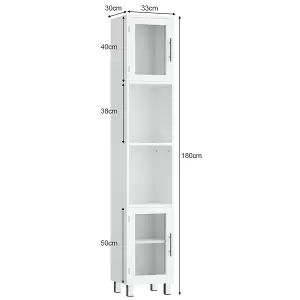 Costway Bathroom Tall Cabinet Slim Freestanding Storage Organizer Cupboard 2 Glass Doors