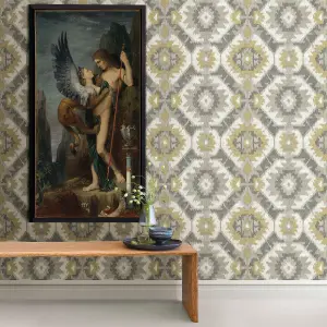 Fine Decor FD25549 Kazac Wallpaper, Yellow/Grey