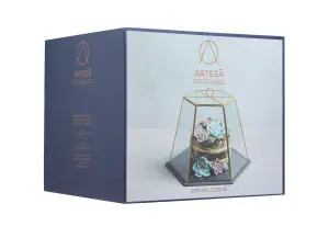 Artesa Geometric Glass Cake Dome, Slate Serving Base Cloche 31 x 27.5 x 25 cm