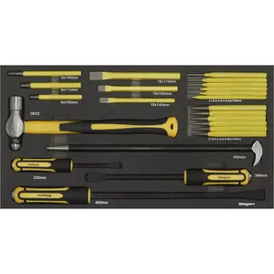 Comprehensive 23 Piece Pry Bar Hammer and Punch Tool Set with Convenient Tool Tray