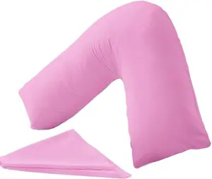 Orthopaedic V-Shaped Pillow Extra Cushioning Support For Head, Neck & Back (Pink, V-Pillow With Cover