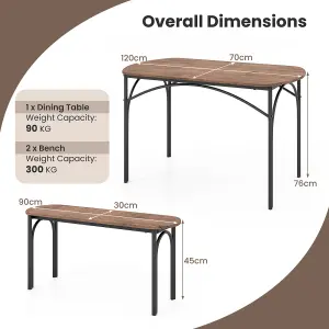 Costway 3-Piece Modern Dining Table Set 120cm Space Saving Kitchen Table Set