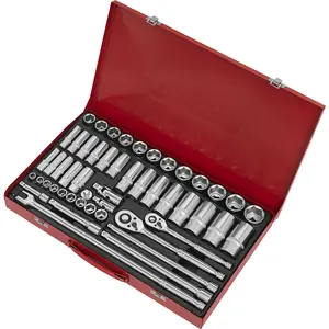 50 PACK Socket Set - 1/2" & 3/8" Metric Square Drive - Ratchet Handle Extension