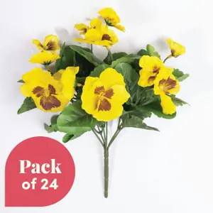 Blooming Artificial - 28cm / 1ft Yellow Artificial Pansy Bush Multi-Pack