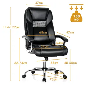 Costway High-back Executive Chair PVC Leather Upholstered Home Office Chair Padded Back