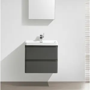 Bridge 600mm Single Bathroom Vanity with Semi-Recessed Basin Gloss Grey