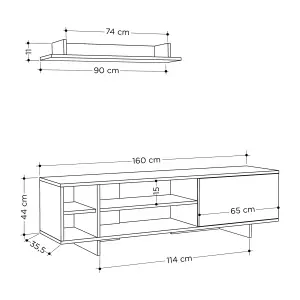 Decortie Stockton Modern TV Unit with Storage Wall Shelf 65" TVs Oak Anthracite Grey 160cm Wide