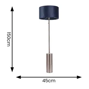 ValueLights Lexy Brushed Chrome Rotary Dimmer Switch Floor Lamp with Navy Blue Velvet Shade