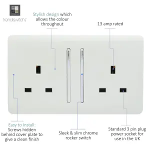 Trendiswitch White 2 Gang 13 Amp Switched Socket (3 Pack)