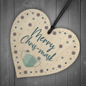 Funny Christmas Tree Decoration Wood Heart Lockdown Quarantine Gift Keepsake