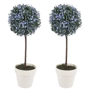 URBNLIVING 41cm Height Decorative Artificial Outdoor Ball Blue Plant Tree Pot Colour Large Set of 2