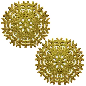 Set Of 2 Gold Glitter Snowflake Placemats Christmas Party Xmas Wedding Table Mats Set