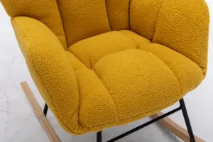 Mid Century Modern Teddy Fabric Tufted Upholstered Rocking Chair Padded Seat For Living Room Bedroom,Yellow