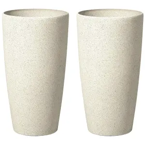 Set of 2 Plant Pots Stone 31 x 31 x 58 cm Beige ABDERA