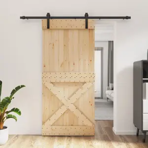 Berkfield Sliding Door with Hardware Set 95x210 cm Solid Wood Pine