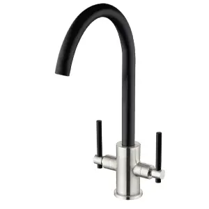 Astini Narberth Brushed/Black Twin Lever Kitchen Tap