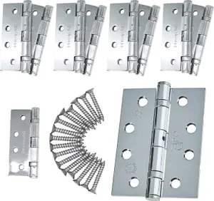 AFIT - 4" Door Hinges & Screws G11 FD30/60 - 102x76x2.7mm Square - Polished Chrome Pack of 5 Pairs