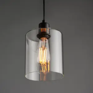 Anson Lighting Newbrook Pendant light finished in Matt black and clear glass