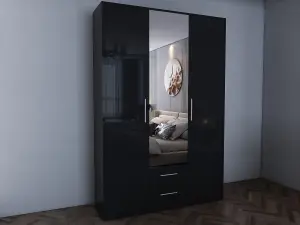 swindon Gloss Black 3 door 2 drawer Wardrobe 120cm