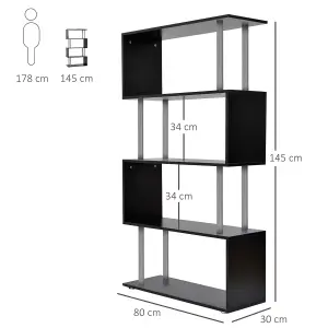 HOMCOM Wooden Storage Display Unit Bookshelf Bookcase Dividers S Shaped Black