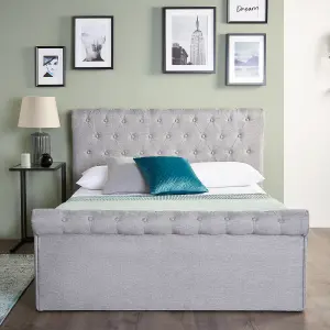 Double Grey Upholstered Cross Lift Ottoman Sleigh Bed