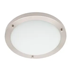 Litecraft Mari Satin Nickel Large Bathroom Flush Ceiling Light