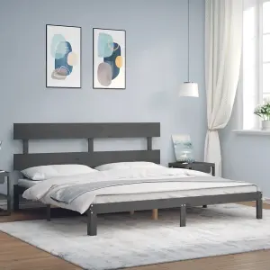 Berkfield Bed Frame with Headboard Grey 200x200 cm Solid Wood