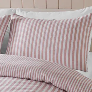 Brushed Cotton Stripe Duvet Cover Set Pink / King Duvet Cover + 2 Standard Pillowcases